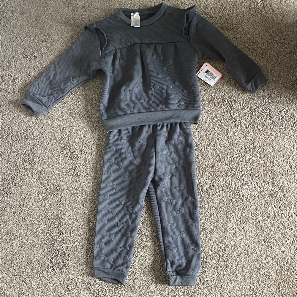 Toddler Girl's Gray Textured Matching Set